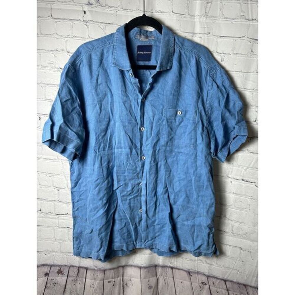 Tommy Bahama Blue Linen Button-Down Shirt Casual Summer Beach Wear
